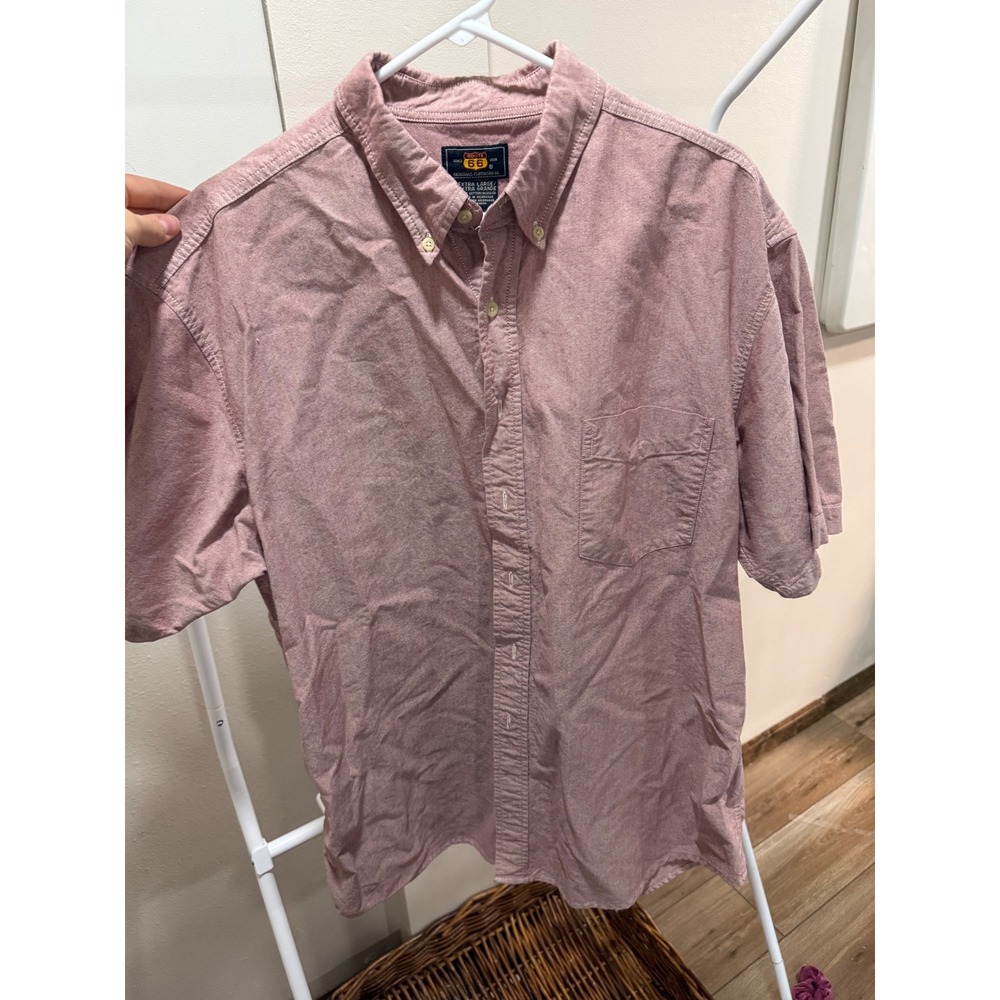 Vintage Route 66 Mens XL Short Sleeve Button Down Shirt Dusty Rose Cotton Oxford